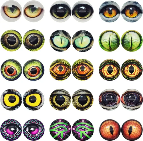 Vista 11 de 100 piezas de búho, serpiente, lagarto, ojos de animales, cabujón de cristal para hacer muñecas de arcilla, esculturas, accesorios