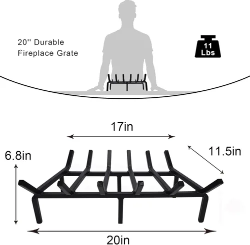 Vista 2 de Parrilla de Fuego de Acero Sólido Resistente - Soporte para Troncos de Madera de 20 Pulgadas para Hogar Interior, Fogata al Aire Libre y Chimenea