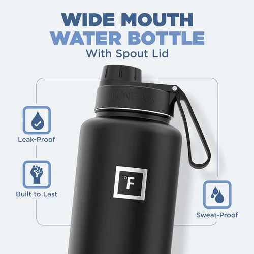 Vista 22 de IRON °FLASK - Botella deportiva de 14, 18, 22, 32, 40, 64 o 128 onzas, 3 tapas (boquilla), acero inoxidable aislado al vacío, doble pared moderna
