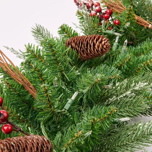 Vista 2 de Guirnalda de Navidad preiluminada de 9 pies, 50 luces, enchufable, decoración navideña, chimenea, escaleras, chimenea, puerta, interior y exterior