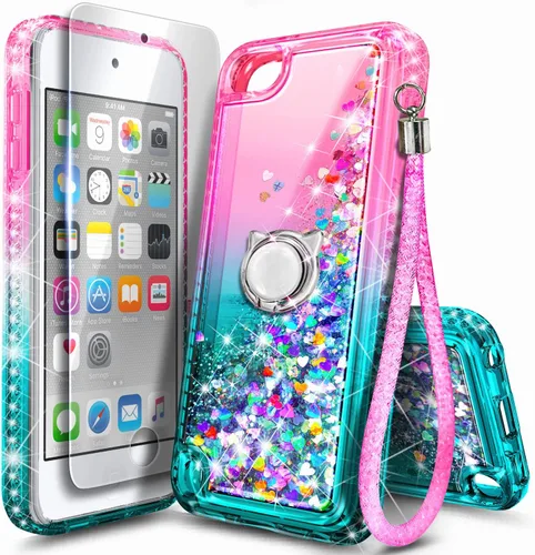 Vista 8 de NGB - Funda para iPod Touch 7, iPod Touch 6/5 con protector de pantalla HD y soporte de anillo para niñas, mujeres, niños, bonita funda líquida