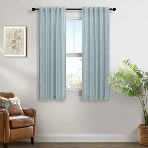 Vista 55 de Cortinas de lino natural semitraslúcidas Pitalk de 36 pulgadas de ancho para sala de estar, juego de 2 paneles con pestaña trasera, cortinas