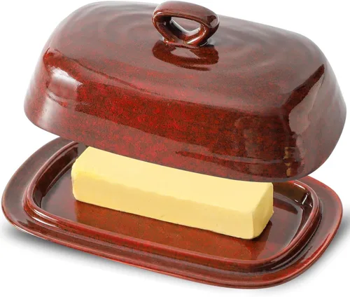 Vista 8 de HASENSE - Mantequillera de porcelana, mantequera grande con tapa, soporte de mantequilla con cubierta, recipiente de mantequilla para mantequilla