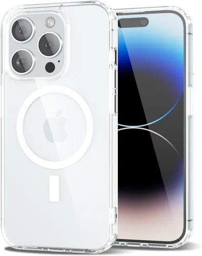 Vista 51 de oakxco Funda magnética transparente compatible con Magsafe, delgada, transparente, no amarillea, híbrida de silicona suave y cubierta protectora