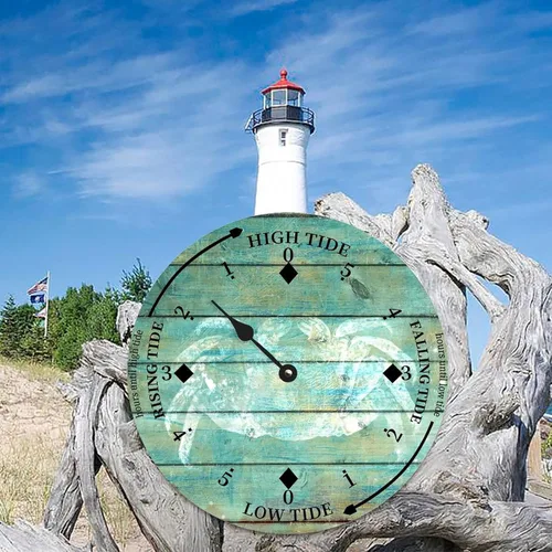 Vista 2 de Vintage Crab Tide Clock Beach Ocean Time Wood Tidal Clock with High Tide Low Tide Non-Ticking Tide Clock 10in Wall Tide Movement Clock for Wall