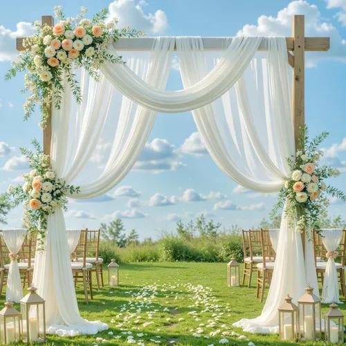 Vista 20 de Tela drapeada para arco de boda, 1 panel de 18 pies, cortina de telón de fondo transparente azul bebé, cortina de gasa para boda, arco, ceremonia