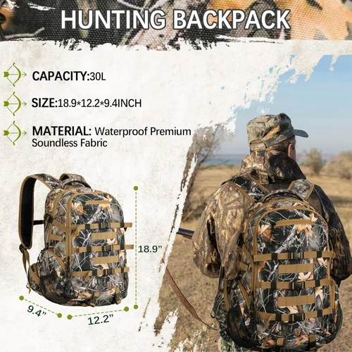 Vista 2 de Mochila de caza impermeable GoHimal 600D para hombres, paquete de caza camuflado con soporte para arco, 35 L, Classic