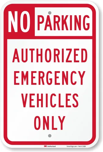 SmartSign - K-5180-EG-12x18 "No Parking - Autorized Emergency Vehicles Only" Letrero | 12" x 18" 3M Aluminio Reflectante Grado Ingeniero Rojo sobre