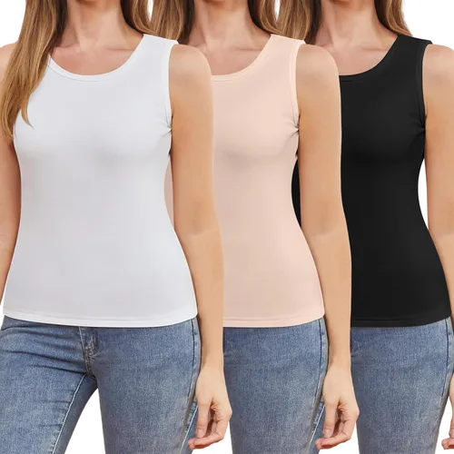 Vista 13 de 3 piezas de camisetas térmicas sin mangas para mujer, ropa interior de forro polar, suave, sin mangas, chaleco de capa base cálida