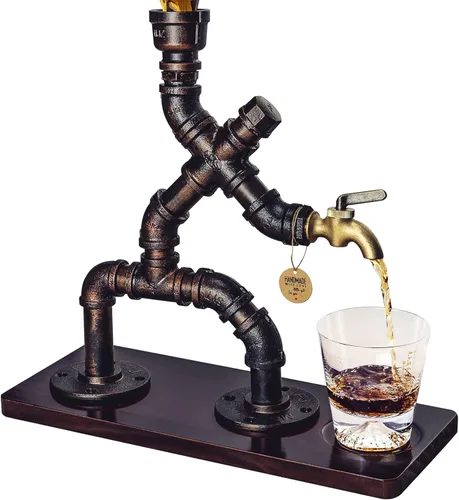 Dispensador de licor artesanal Vida Brillante - Decoración de pipa steampunk, soporte de whisky industrial, estilo rústico, accesorios de barra para