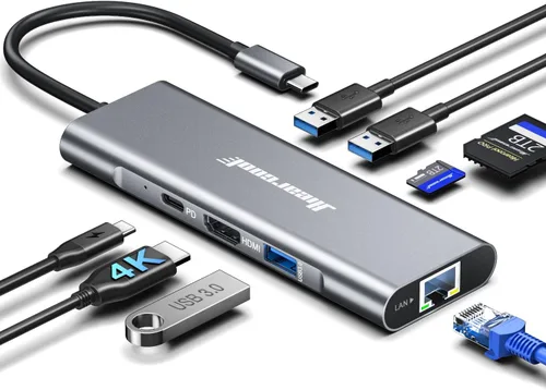 Vista 8 de Hiearcool Hub USB C, adaptador multipuerto USB C 8 en 1 con Gigabit Ethernet, USB C a 4K @60Hz HDMI Dock Dongle para MacBook Pro Air M1 M2 y Verde