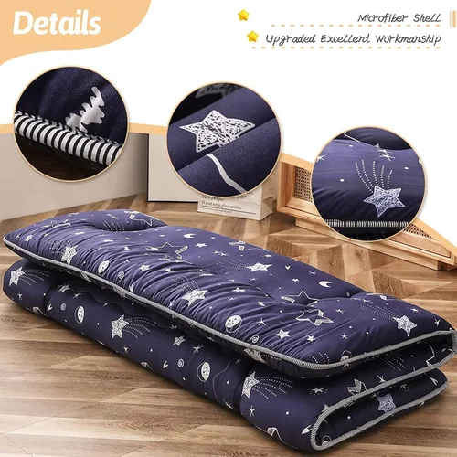 Vista 377 de Colchón futón japonés de piso gris constelación, de piso tatami, portátil, para acampar, para niños, sofá cama plegable enrollable con protector