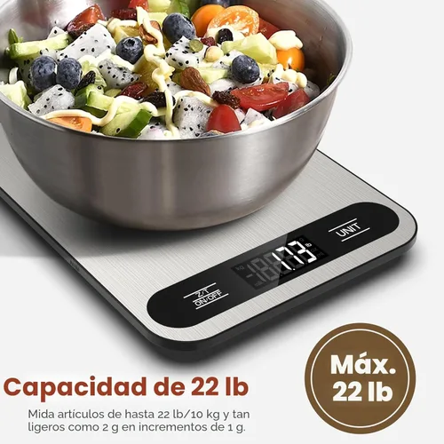 Vista 4 de Mik-Nana Báscula de alimentos, báscula digital de cocina de 22 libras con 6 unidades de función de tara y pantalla LCD, peso de acero inoxidable
