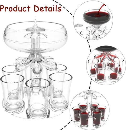 Vista 4 de LOCYOP - Dispensador de 6 vasos de chupito y soporte para llenado de líquidos, dispensador múltiple de 6 chupitos, dispensador de chupitos de barra