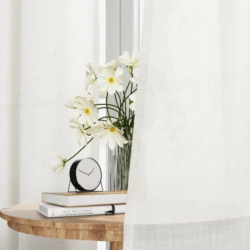 Vista 3 de Guken Cortinas extralargas de lino beige y blanco de 240 pulgadas para sala de estar alta, dormitorio, bolsillo para cortinero, cortinas de lino