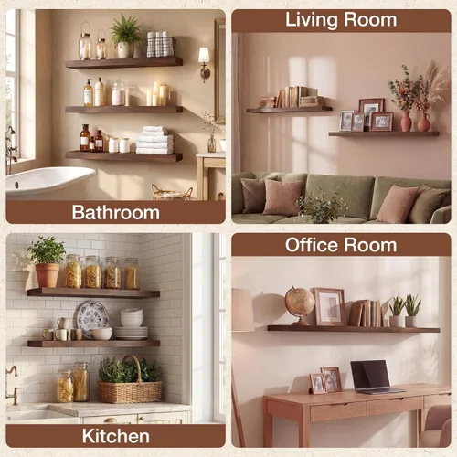 Vista 8 de Axeman 20 inch Solid Black Walnut Floating Shelves for Wall, 6.7" Deep Real Wood Shelves for Home Decor, Wall Mounted Heavy Duty Bracket Shelf