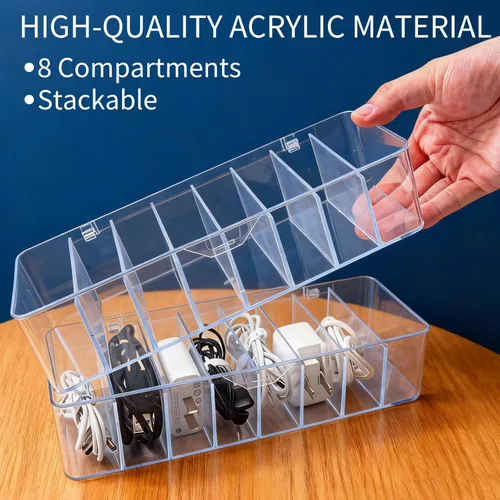 Vista 3 de Cheardia Paquete de 4 organizadores de almacenamiento de cables, caja de almacenamiento de cables de plástico de 10 pulgadas con 30 bridas