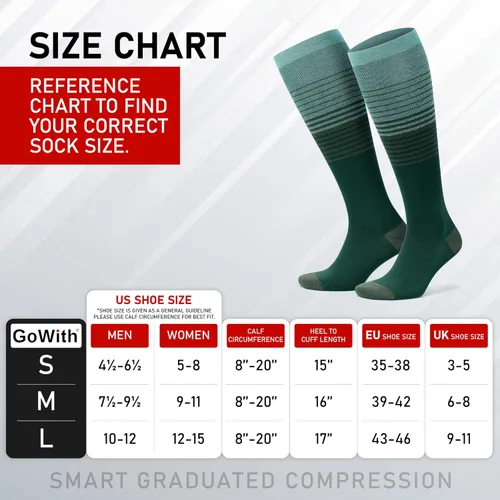 Vista 2 de GoWith Calcetines de compresión unisex hasta la rodilla, 15-20 mmHg, rayón hecho de calcetines de bambú, calcetines de viaje transpirables
