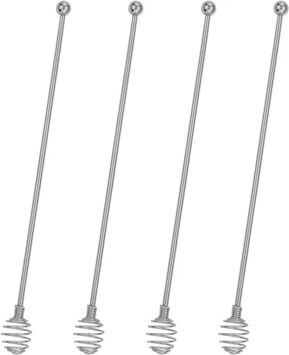 Vista 8 de BURLIHOME - Palitos de café especiales, cucharas especiales de acero inoxidable, cuchara mezcladora esférica, palitos sólidos/huecos