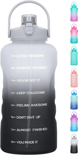 Vista 14 de Botella de agua de un galón con popote, 128 onzas (3.8 L), libre de BPA - Innovadora botella deportiva con tapa 2 en 1 con recordatorios