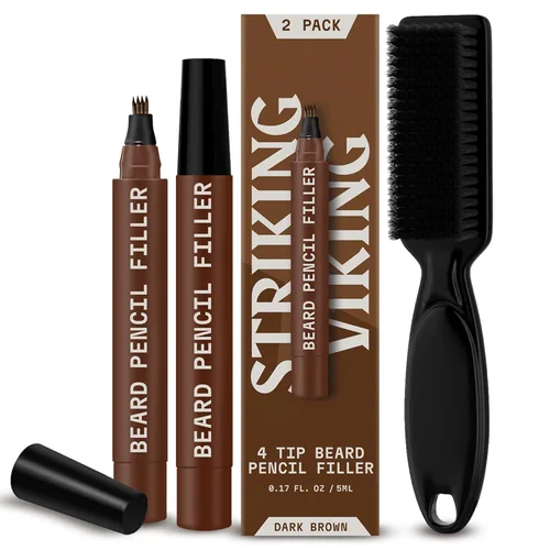 Striking Viking Lápiz de barba – marrón oscuro, paquete de 2 – Tinte temporal para barba – Impermeable a prueba de sudor de larga duración para