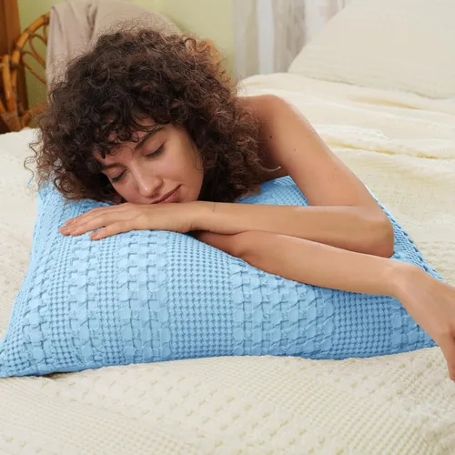 Vista 48 de PHF - Fundas de almohada 100% algodón con tejido gofre europeo, 26 x 26 pulgadas, 2 unidades para decoración elegante del hogar, para cama, sin