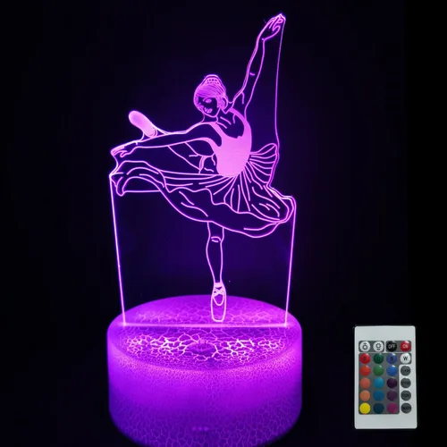 Luz nocturna de bailarina 3D, lámpara de mesa ilusión con control remoto de 16 colores, lámpara táctil LED USB, luz nocturna, lámparas de