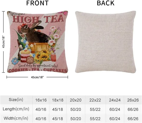 Vista 16 de Fundas de almohada vintage de conejo de Pascua, flores de primavera, huevos de Pascua, Navidad, 16 x 16 pulgadas, funda de almohada de lino