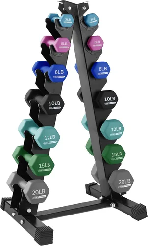 Vista 26 de HolaHatha Neoprene Dumbbell Weights Set w/Rack, Home Gym Equipment - Portable Weighted Exercise Dumbbells for Fitness, Training, and Lifting Workouts