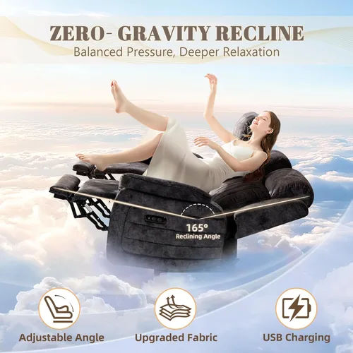 Vista 3 de Sofá Reclinable Eléctrico de Gravedad Cero – Sofá Reclinable Eléctrico con Mesa Desplegable y Carga Inalámbrica, Sofá Reclinable Doble de 3 Plazas