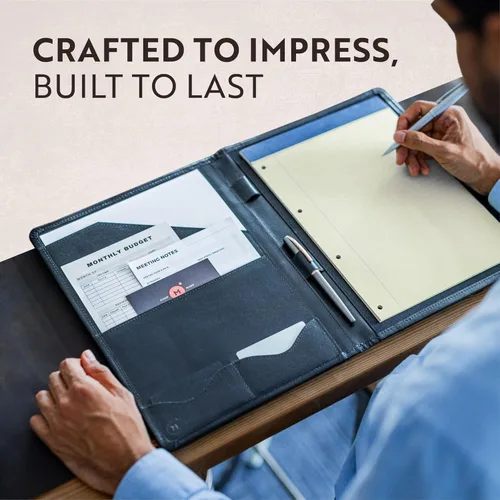 Vista 6 de Portafolio de cuero organizador profesional Padfolio - Carpeta de currículum con bolígrafo de lujo, elegante folio de documentos para escribir