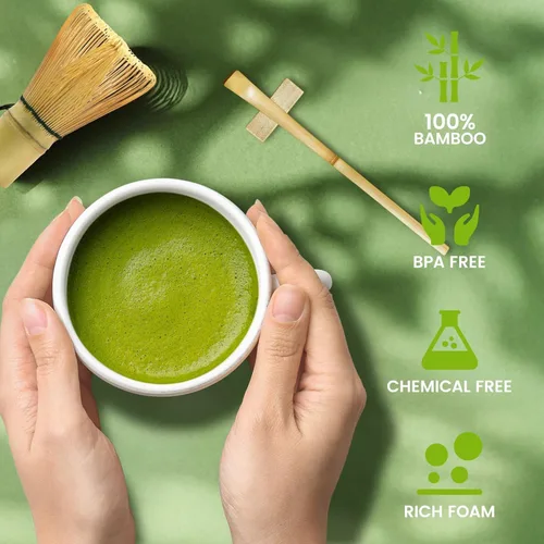Vista 2 de COANTO Juego de batidor de matcha: incluye tamiz de bambú (Chasen), cuchara de té, soporte para cuchara, soporte para cucharas y batidores, 6 piezas