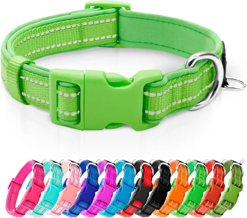 Vista 11 de azuza Collar reflectante para perro, collar acolchado de neopreno suave para mascotas con anillo de etiqueta de identificación, ajustable