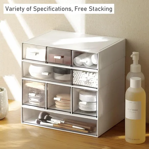 Vista 6 de Organizador de escritorio con cajones, cajones de almacenamiento apilables, caja de almacenamiento de escritorio compacta de plástico, ideal