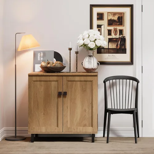 Vista 12 de FENSULN Gabinete de aparador de buffet multifuncional de casa de campo Moderna con estantes ajustables para cocina, barra de café, sala de estar