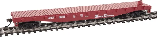 Walthers Trainline Flatcar-Ready to Run-Atchison, Topeka & Santa Fe #88985 (rojo, blanco) 931-1605 HO Scale Model Railroad - Modelo de carga