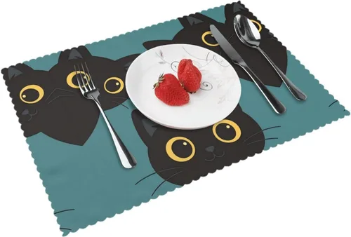 Vista 9 de Rectangular Placemats Set of 4, Heat Resistant Orange Printed Kitchen Dining Table Mats