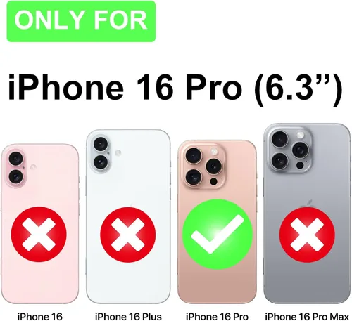 Vista 2 de Funda tipo cartera cruzada para iPhone 16 Pro de 6.3", funda magnética desmontable de piel sintética floral con tarjetero con bloqueo RFID, pulsera