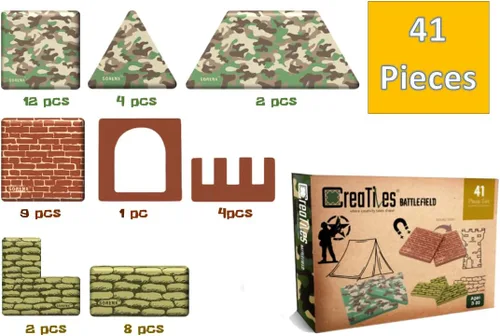 Vista 3 de Bloques de Construcción de Azulejos Magnéticos con Base de Campo de Batalla Militar - Juego con Temática de Guerra del Ejército para Construcción