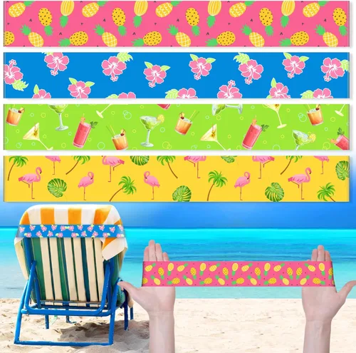 Boao 4 Piezas Bandas de Toalla Grandes para Sillas de Playa 15.75" x 1.97" Bandas de Toalla para Sillas de Crucero Clips Elásticos a Prueba de