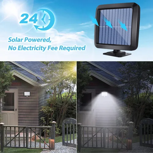 Vista 2 de Solar Light Outdoors with Motion Sensor, LED Security Light with 3 Lighting Modes and Switch, 16.4FT5m Cable, IP65 Waterproof, LED Flood Light
