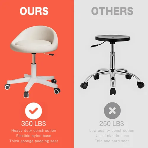 Vista 6 de Taburete con Ruedas – Asiento Giratorio Ergonómico, Altura Ajustable, Ruedas Ultra Silenciosas, Cojín Acolchado de Cuero PU, para Salón, Oficina