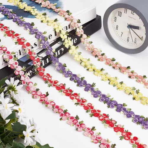 Vista 5 de GORGECRAFT - Cinta de encaje floral de 5 yardas, con aplique de encaje DIY para manualidades de costura, borde de encaje para adornos de vestidos
