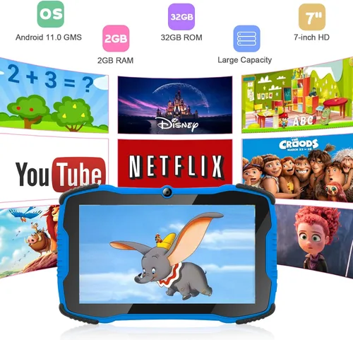Vista 4 de Tableta para niños de 7 niños con funda incluida, tableta de aprendizaje para niños con cámara dual Wi-Fi de 2 GB 32 GB, control parental, Youtube