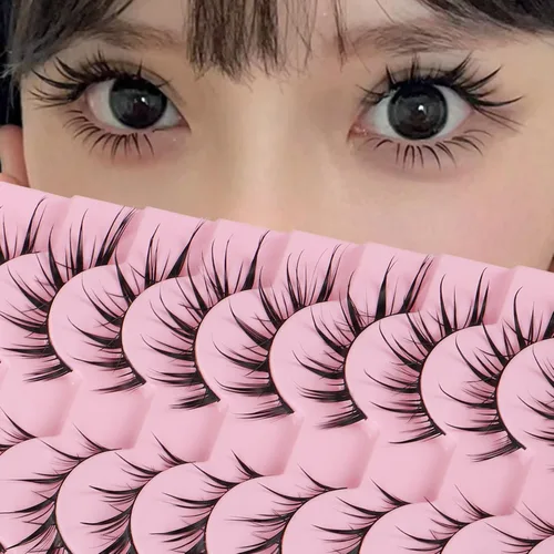 Vista 18 de Outopen - 7 pares de pestañas postizas manga de aspecto natural, pestañas postizas esponjosas y puntiagudas de anime, estilo coreano, japonés