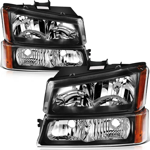 Vista 14 de Conjunto de faros delanteros para Chevy Avalanche 1500 2003-2006 para Avalanche 2500 03-06 para 1500 Classic 2007 carcasa negra reflector ámbar