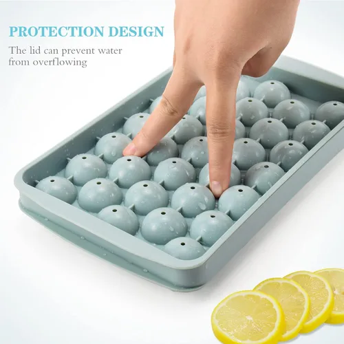 Vista 5 de Voraiya Bandejas para cubitos de hielo, 3 bandejas, bandeja redonda para cubitos de hielo con tapa y contenedor, molde para hacer bolas de hielo