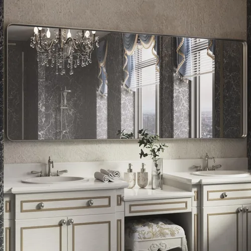 Vista 9 de ISKM Espejo de baño con marco de metal negro para pared de 40 x 32 pulgadas, espejo rectangular redondeado, antioxidante (horizontal/vertical)