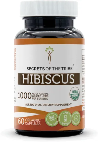 Vista 7 de Secrets of the Tribe Hibiscus USDA Organic Fabricado con cápsulas vegetarianas y flor seca certificada de hibisco orgánico (Hibiscus Sabdariffa)