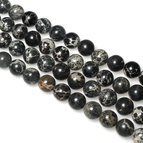 Vista 5 de Cuentas de piedra natural de 6 colores, sedimento marino, jaspe imperial, redondas sueltas para hacer joyas (12 mm, Negro)
